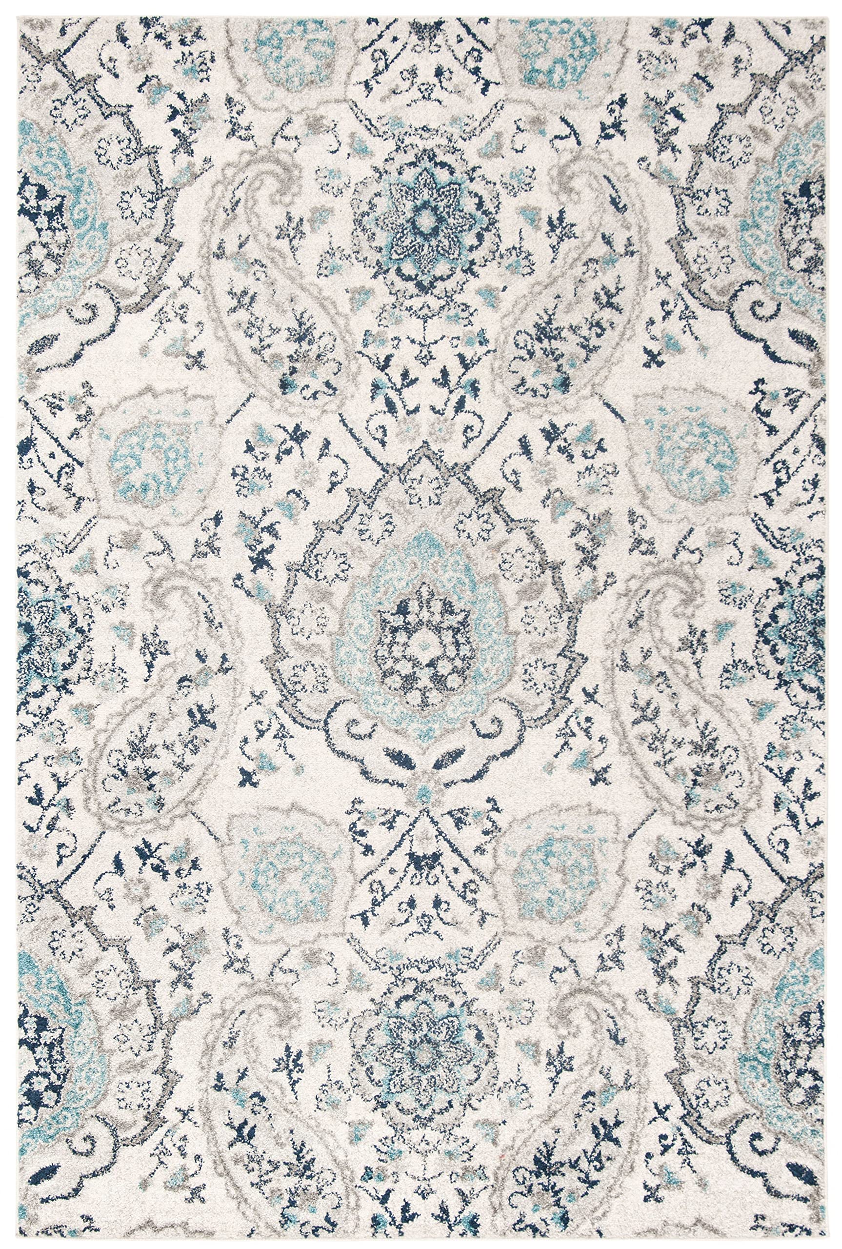 Safavieh Madison Collection Area Rug - 6'7'' X 9'2'', Cream & Light Grey, Boho Chic Glam Paisley Design, Non-Shedding & Easy Car